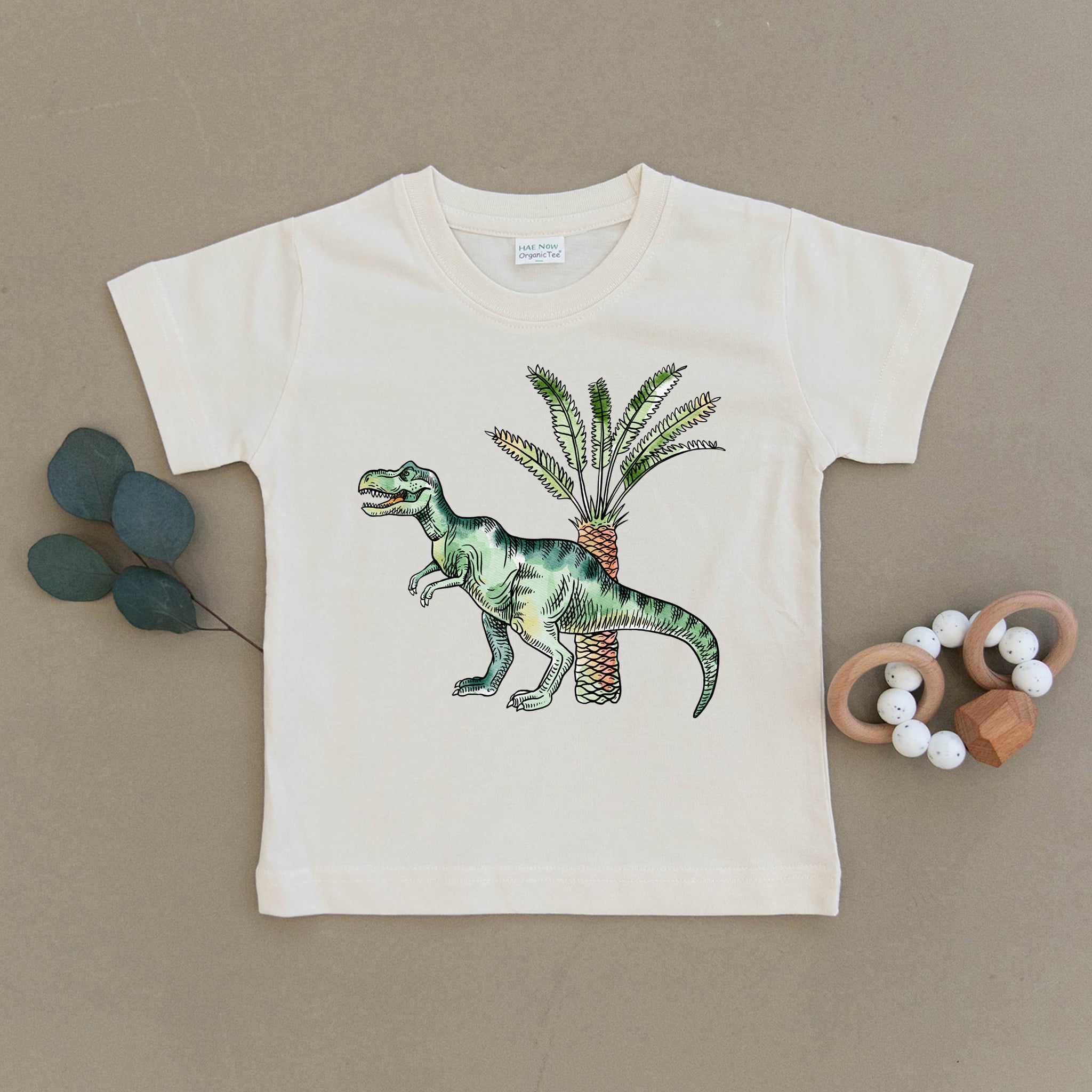 Brigth Pink Kids Dinosaur T Shirt, Organic