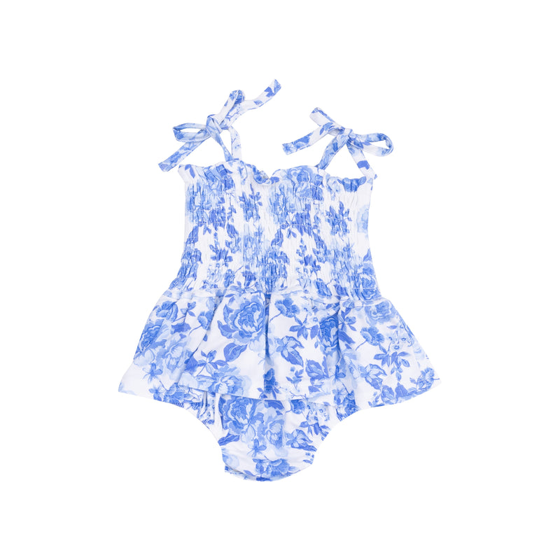 Smocked Bubble with Skirt - Roses In Blue