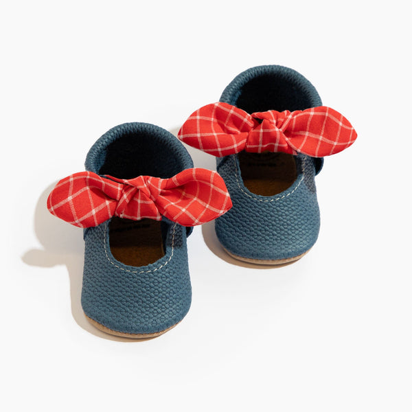 Blue Jean Knotted Bow Baby Shoe