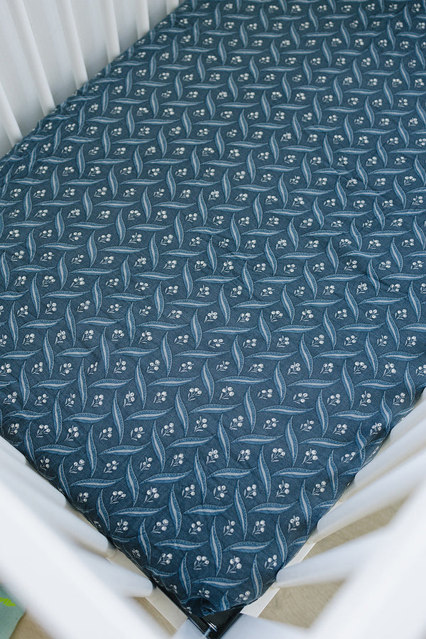 Navy Berry Muslin Crib Sheet