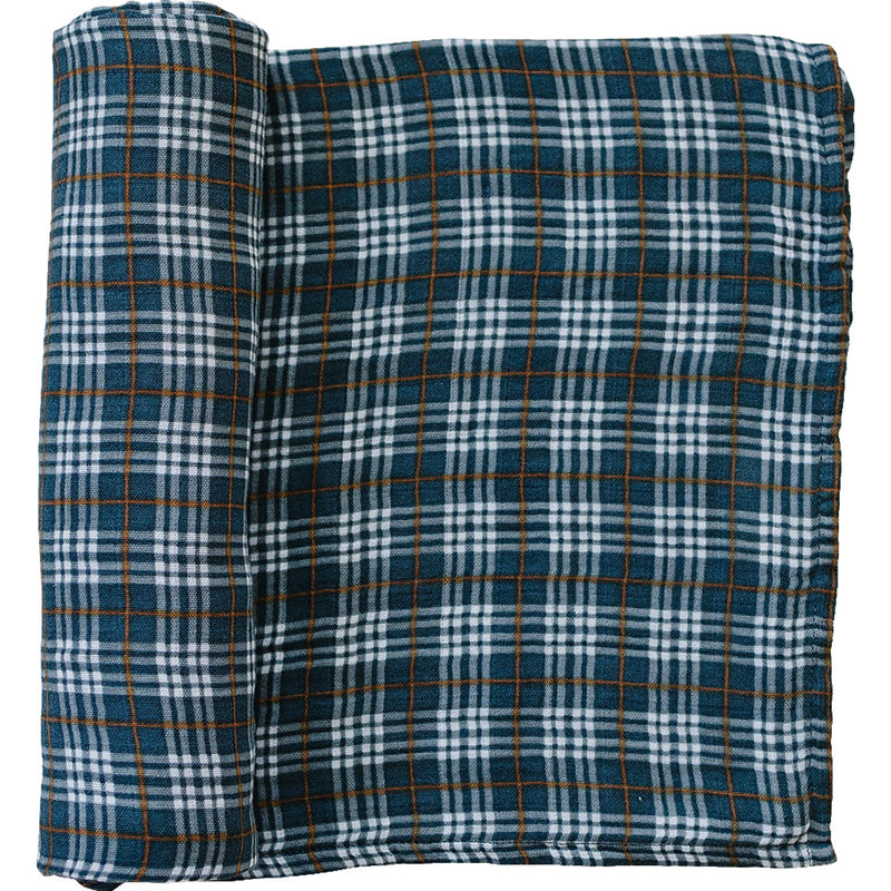 Navy Plaid Muslin Swaddle Blanket