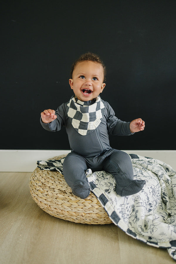 Charcoal Checkered Muslin Bib