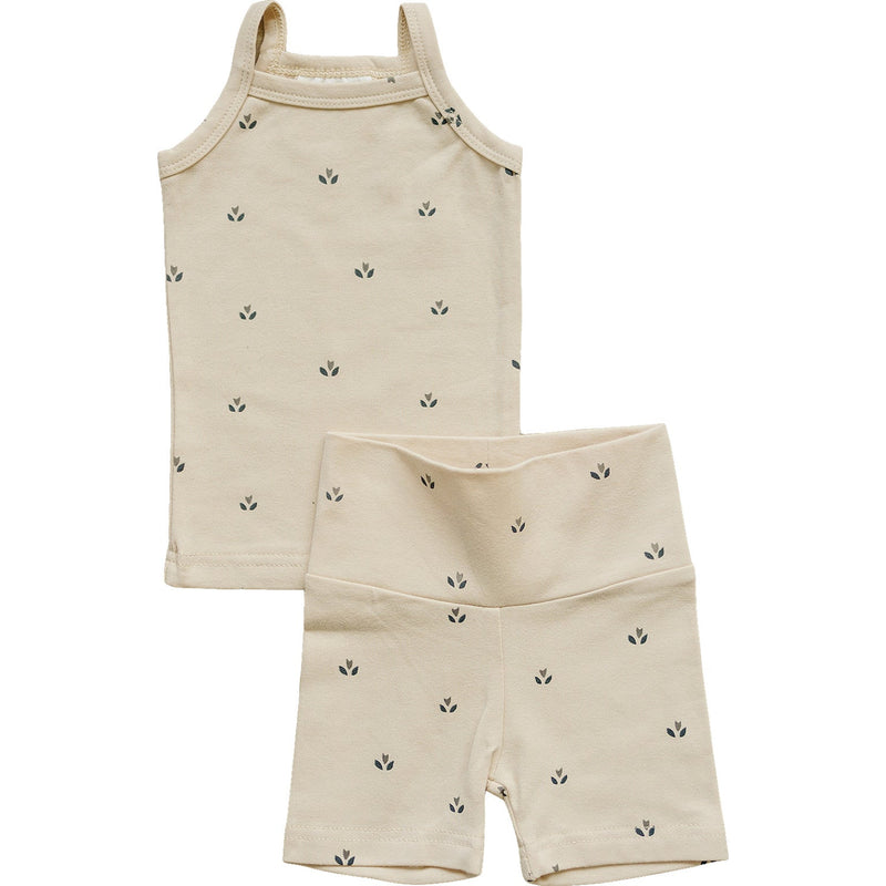 Cream Tulips Tank + Biker Short Set