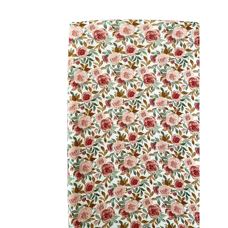 Dusty Pink Floral Premium Bamboo Fitted Crib Sheet