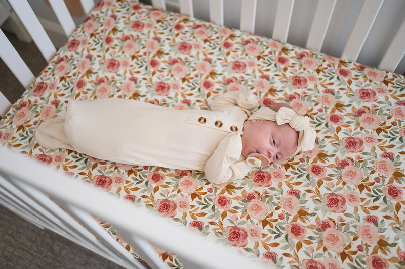 Dusty Pink Floral Premium Bamboo Fitted Crib Sheet