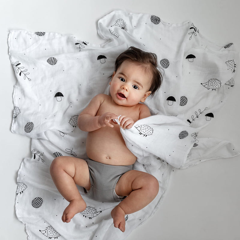 Hedgehog and mushrooms bamboo swaddle