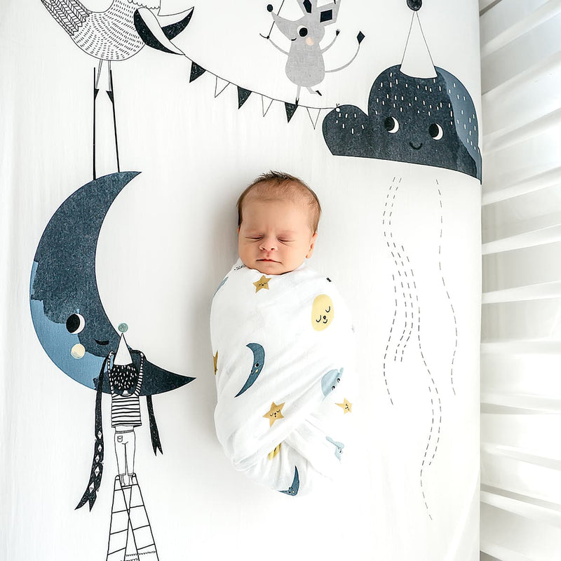 Moon and stars bamboo swaddle