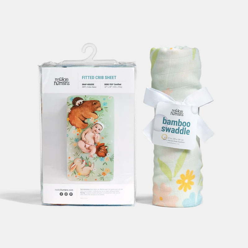 Crib Sheet & Swaddle Baby Gift Set - Enchanted Meadow