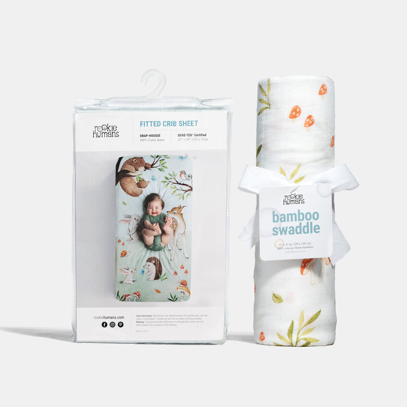 Crib sheet and Swaddle bundle - Enchanted Forest