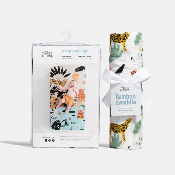 Crib Sheet & Swaddle Baby Gift Set - In The Jungle