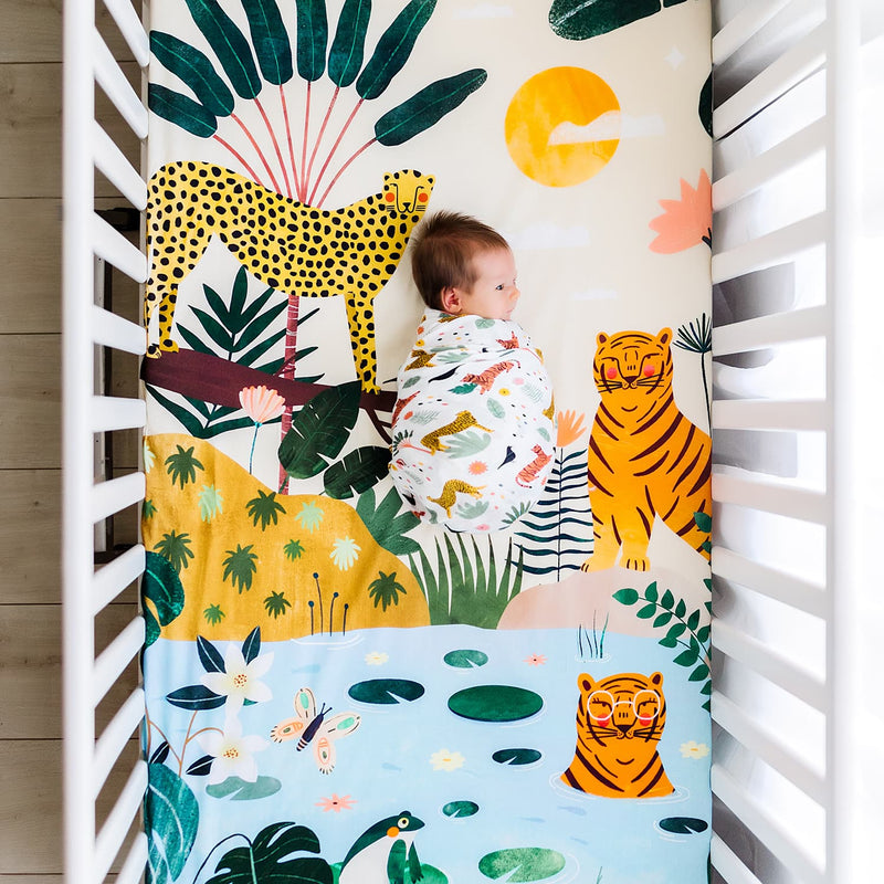 Crib Sheet & Swaddle Baby Gift Set - In The Jungle