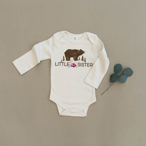 Little Sister Floral Bear Organic Baby Onesie®