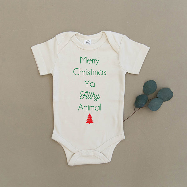 Merry Christmas Ya Filthy Animal Organic Baby Onesie