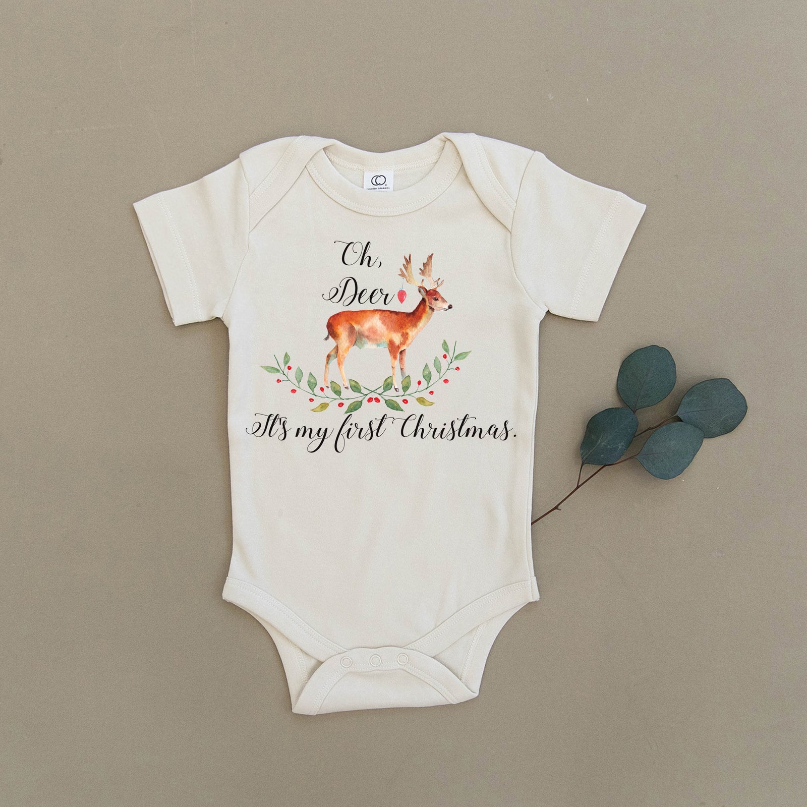 Oh Deer It s My First Christmas Organic Baby Onesie Urban Baby Co